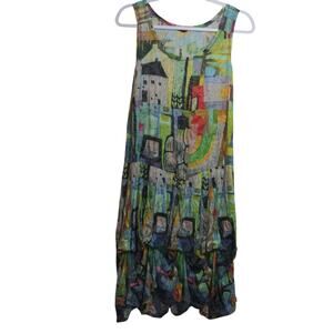Shana Euro City Art Eclectic Sleeveless Ruffled or Straight Dress Size XS